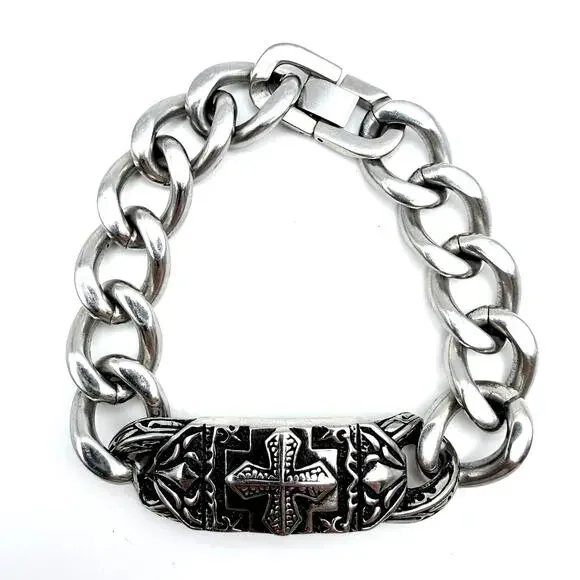 Unisex Gothic Knights Templar Biker Bracelet Cross Curb Rider Stainless Steel 8" - Picture 1 of 9